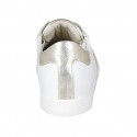Woman's laced shoe with removable insole and studs in white, laminated platinum and rose printed leather wedge heel 2 - Available sizes:  33