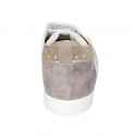 Chaussure pour femmes à lacets avec semelle amovible et goujons en cuir blanc et daim beige talon compensé 2 - Pointures disponibles:  33, 34, 43, 44, 45, 46