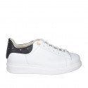 Scarpa stringata da donna con plantare estraibile e strass in pelle bianca e nera zeppa 3 - Misure disponibili: 32, 33, 44, 45, 46