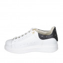Scarpa stringata da donna con plantare estraibile e strass in pelle bianca e nera zeppa 3 - Misure disponibili: 32, 33, 44, 45, 46