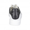 Chaussure à lacets avec semelle amovible et strass pour femmes en cuir blanc et noir talon compensé 3 - Pointures disponibles:  32, 44