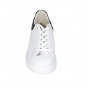 Woman's laced shoe with removable insole and rhinestones in white and black leather wedge heel 3 - Available sizes:  32, 44