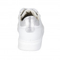 Woman's laced shoe in white and laminated silver leather with removable insole wedge heel 3 - Available sizes:  44