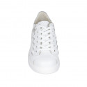 Woman's laced shoe in white and laminated silver leather with removable insole wedge heel 3 - Available sizes:  44