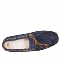 Men's laced car shoe in blue suede - Available sizes:  37, 38, 46, 47, 49, 51, 52, 54