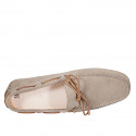 Men's car shoe with laces in beige suede - Available sizes:  37, 38, 46, 47, 49, 51, 52, 54