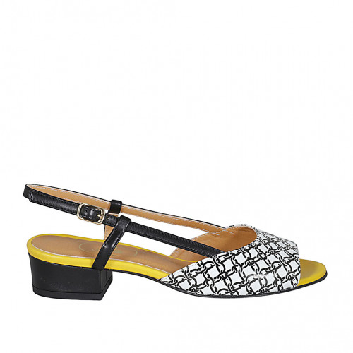 Sandale pour femmes en cuir noir, blanc et jaune talon 3 - Pointures disponibles:  46