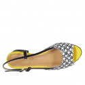 Sandale pour femmes en cuir noir, blanc et jaune talon 3 - Pointures disponibles:  46