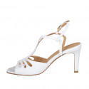 Woman's sandal in white pierced leather heel 8 - Available sizes:  31, 33, 34, 42, 43, 45, 46
