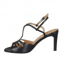 Woman's sandal in black pierced leather heel 8 - Available sizes:  31, 33, 42, 44, 45, 46
