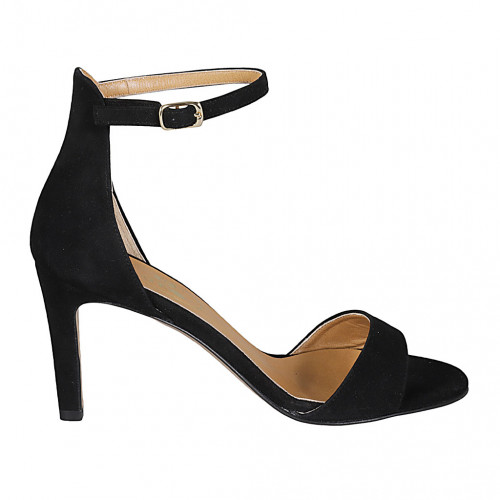 Chaussure ouverte pour femmes avec courroie en daim noir talon 8 - Pointures disponibles:  42, 43, 46