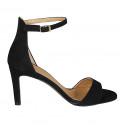 Chaussure ouverte pour femmes avec courroie en daim noir talon 8 - Pointures disponibles:  42, 43, 46