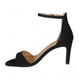 Woman's open shoe with strap in black suede heel 8 - Available sizes:  46 2