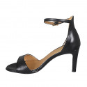 Woman's open shoe with strap in black leather heel 8 - Available sizes:  31, 34, 43, 44, 45, 46