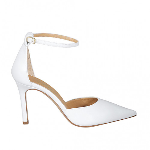 Woman's open shoe with strap in white leather heel 8 - Available sizes:  31, 42, 43, 45, 46