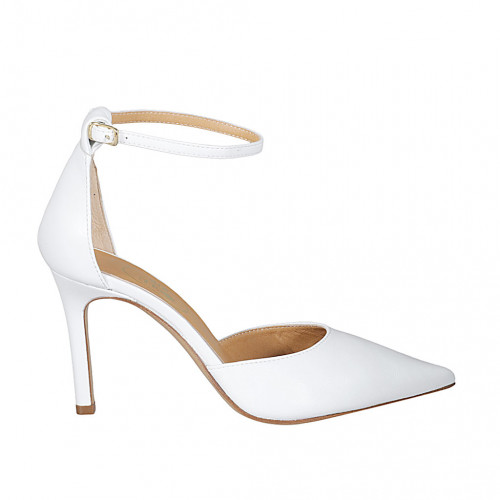 Woman's open shoe with strap in white leather heel 8 - Available sizes:  43