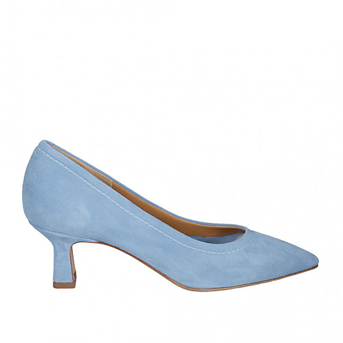 Zapato de salon para mujer en gamuza azul claro tacon 5 - Tallas disponibles:  42, 43