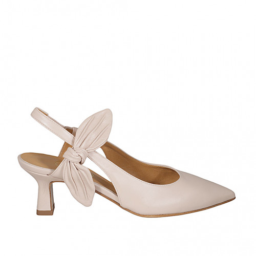 Woman's slingback pump in nude leather with elastic band and bow heel 5 - Available sizes:  32, 33, 34