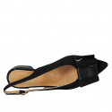 Chaussure ouverte au talon avec noeud pour femmes en daim et cuir verni noir talon 3 - Pointures disponibles:  33