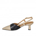 Woman's pointy slingback pump in black and beige leather heel 5 - Available sizes:  32, 33, 34, 45, 46