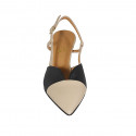 Woman's pointy slingback pump in black and beige leather heel 5 - Available sizes:  32, 33, 34, 45, 46