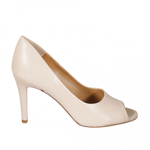 Woman's open shoe in nude leather heel 9 - Available sizes:  31, 32, 33, 34, 42, 43, 44, 46