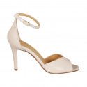 Woman's open shoe with ankle strap in nude leather heel 9 - Available sizes:  31, 33, 34, 43, 44, 45