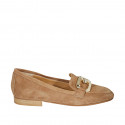 Woman's mocassin with accessory in tan brown suede heel 2 - Available sizes:  44, 45