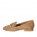 Woman's mocassin with accessory in tan brown suede heel 2 - Available sizes:  44, 45