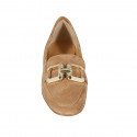Woman's mocassin with accessory in cognac brown suede heel 2 - Available sizes:  44, 45