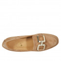 Woman's mocassin with accessory in tan brown suede heel 2 - Available sizes:  44, 45