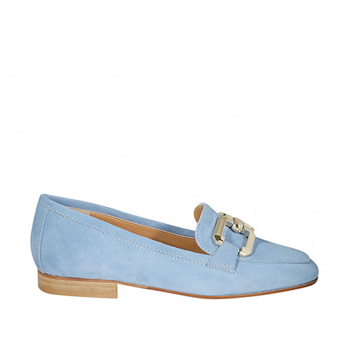 Woman's mocassin with accessory in light blue suede heel 2 - Available sizes:  42, 43