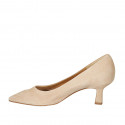 Woman's pointy pump in beige suede heel 5 - Available sizes:  32, 33, 43, 44, 45, 47