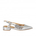 Woman's pointy slingback pump in silver laminated leather with elastic heel 3 - Available sizes:  44, 45
