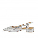 Woman's pointy slingback pump in silver laminated leather with elastic heel 3 - Available sizes:  44, 45