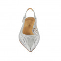 Woman's pointy slingback pump in silver laminated leather with elastic heel 3 - Available sizes:  44, 45