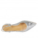 Woman's pointy slingback pump in silver laminated leather with elastic heel 3 - Available sizes:  44, 45