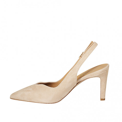Chaussure ouverte au talon pour femmes en daim beige talon 8