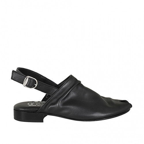 Woman's open-toed highfronted sandal in black leather heel 2 - Available sizes:  34