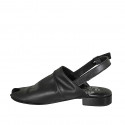 Woman's open-toed highfronted sandal in black leather heel 2 - Available sizes:  34