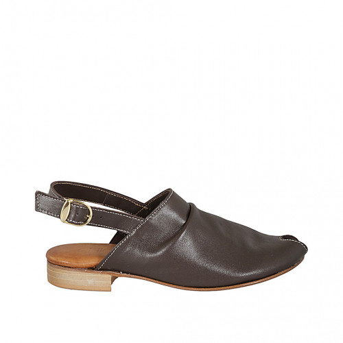 Woman's open-toed highfronted sandal in brown leather heel 2 - Available sizes:  33