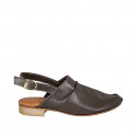 Woman's open-toed highfronted sandal in brown leather heel 2 - Available sizes:  33