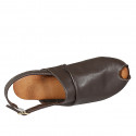 Woman's open-toed highfronted sandal in brown leather heel 2 - Available sizes:  33