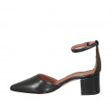 Chaussure ouverte à bout pointu pour femmes avec courroie en cuir noir talon 5 - Pointures disponibles:  45