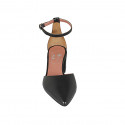 Woman's pointy open shoe with strap in black leather heel 5 - Available sizes:  45