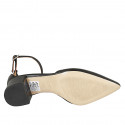 Zapato abierto puntiagudo con cinturon para mujer en piel negra tacon 5 - Tallas disponibles:  45