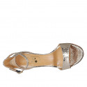 Woman's open shoe with strap in platinum laminated printed leather heel 8 - Available sizes:  31, 34, 42, 43, 45, 46
