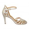 Woman's open shoe with strap in platinum laminated leather heel 9 - Available sizes:  31, 43, 44, 45, 46