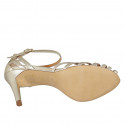 Woman's open shoe with strap in platinum laminated leather heel 9 - Available sizes:  31, 43, 44, 45, 46