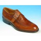 Men's elegant shoe with buckle and wingtip decoratins in tan brown leather - Available sizes:  52, 53
